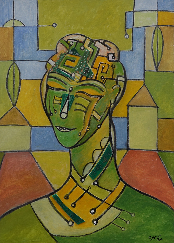 Mario De Leo - Figura amazzonica, 1990, cm 61x44, t.m. su tela